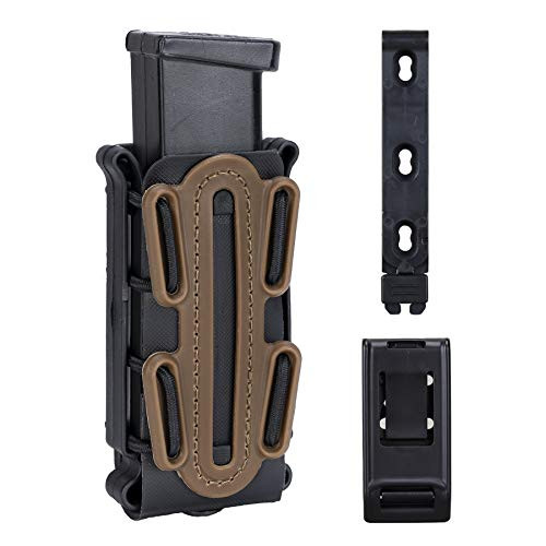 IDOGEAR Mag Pouch Pistol Magazine Pouches 9mm Softshell Adjustable Universal Mag Carrier .40 S and W .45 ACP with Belt and MOLLE Clips -Black  Plus Coyote Brown-