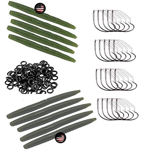 Codaicen Wacky Worm Rig Hook Kit  155 pcs Wacky Worms  Weedless Hooks - O Rings  Soft Stick Baits - Works Great with The Wacky Rig Tool Watermelon Black Red