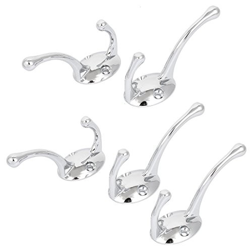 uxcell Wall Mount Coat Clothes Towel Double Hook Hangers 5 Pcs