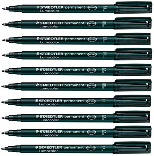 Staedtler Lumocolor Black Fine Permanent Marker Pens Pack of 10 Waterproof Smudge Resistant Quick Dry CD DVD OHP Staedtler Lumocolor Black Fine Permanent Marker Pens Pack of 10 Waterproof Smudge Resistant Quick Dry CD DVD OHP