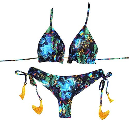 2 Piece Womens Sexy Halter Thong Bikini Tie Two Sides Bottom Triangle Bikini Swimsuits Green