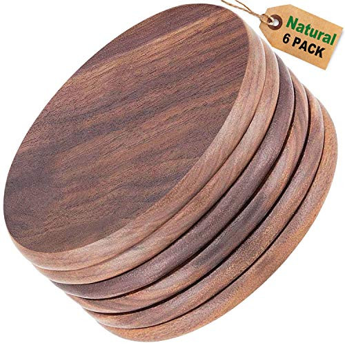 Wood Coasters for DrinksNatural Walnut Cup Drink Coasters Set for Wooden Table Solid Round Absorbent Coasters for Drinks Wine Glasses Cups MugsSet of 6 -4 inch Diameter-