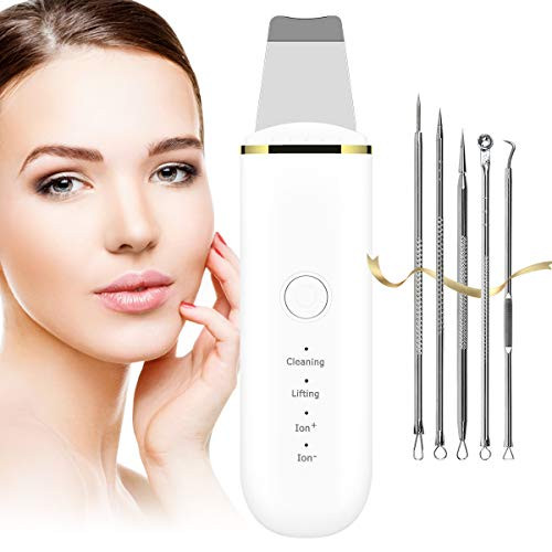 Ultrasonic Skin Scrubber Face Spatula Blackhead Remover Pore Cleaner Scrubber Spatula Comedone Extractor Pore Extractor Tool Face Lifting Tool for Facial Deep Cleansing With 4 Modes