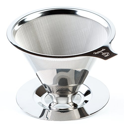 Maranello Caffe Pour Over Coffee Dripper Stainless Steel Reusable Drip Cone Coffee Filter Portable Pour-Over Coffee Maker Paperless Metal Fine Mesh Strainer Coffee Pourover Brewer Camping Coffee Maker