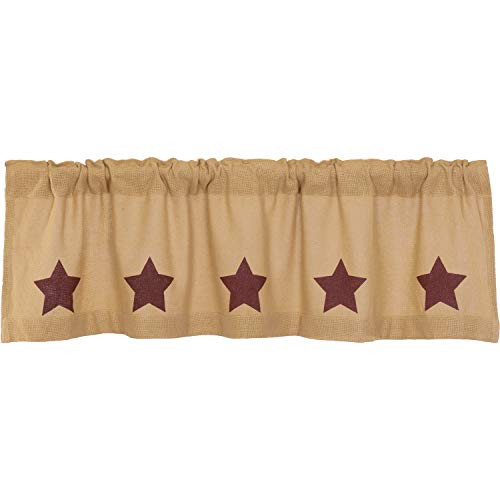 VHC Brands Country Kitchen Curtains Rod Pocket Stenciled Cotton Burlap Star 16x60 Valance Burgundy Natural Tan VHC Brands Country Kitchen Curtains Rod Pocket Stenciled Cotton Burlap Star 16x60 Valance Burgundy Natural Tan