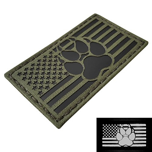 IR OD Green USA Flag K9 Dog Handler Paw K-9 Infrared Olive Drab Tactical Morale Fastener Patch