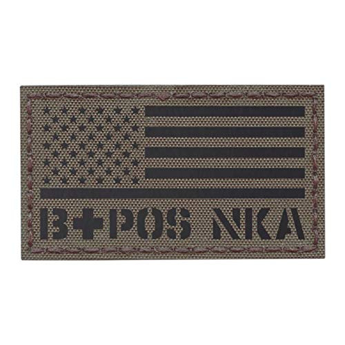 IR Ranger Green USA Flag BPOS B Plus Blood Type NKA NKDA Infrared Tactical Hook and Loop Patch