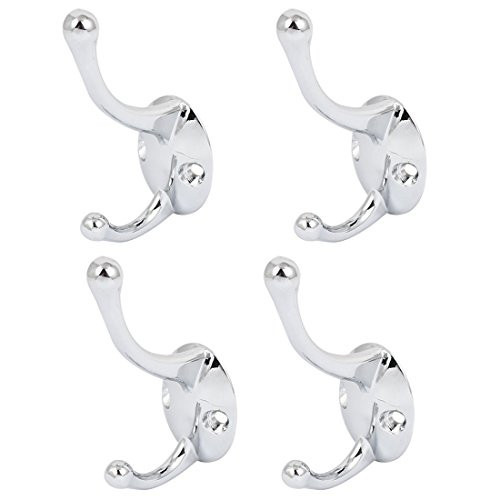 uxcell Wall Mount Double Hooks Hanger 4 Pcs for Hat Coat Clothes Towel