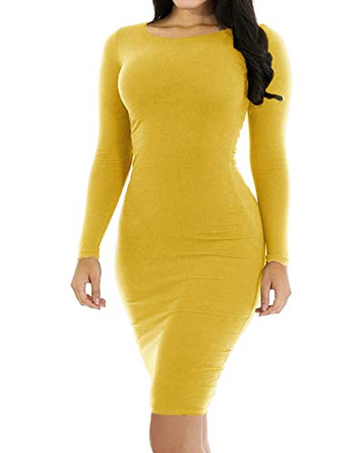 Haola Womens Sexy Casual Long Sleeve Short Dress Slim Party Club Mini Dress Yellow L Haola Womens Sexy Casual Long Sleeve Short Dress Slim Party Club Mini Dress Yellow L