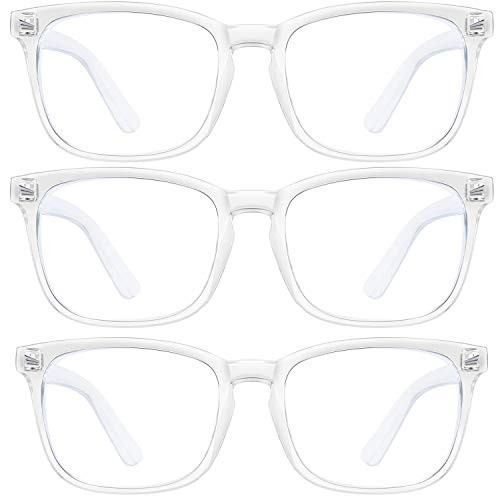 Blue Light Blocking Glasses-3Pack Computer Game Glasses Square Eyeglasses Frame Blue Light Blocker Glasses for Women Men Anti Eye Eyestrain -Transparent Transparent Transparent- 