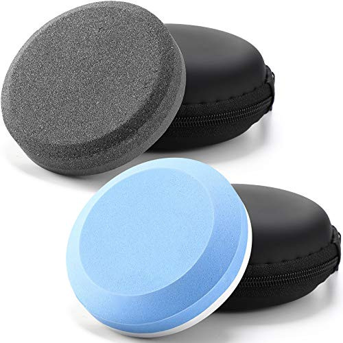 4 Axe Sharpener Tools with Sheath Multipurpose Axe Sharpener Stone Axe Dual Grit Sharpener Puck Camping Hatchet Sharpening Stone Disk in Black and Blue for Dull Axe Sharpening -Diameter 7.7 cm-