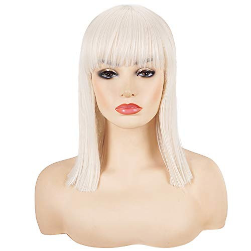 Morvally Short Straight Bob Wig Heat Resistant Hair with Blunt Bangs Natural Looking Cosplay Costume Daily Wigs -14 inch Blonde-