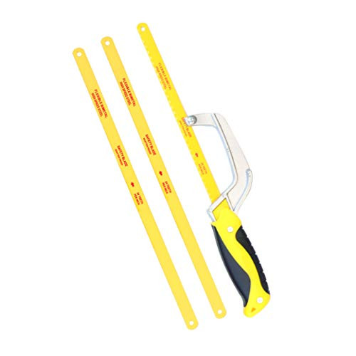 ACXMKEX Compact Mini Hacksaw 1 Pack Aluminum Frame with 3 Pieces Bi-metal HSS Replace Blades - Hand Operated Close Quarter Metal Hand Saw Small Hack Saw Yellow HS002Y
