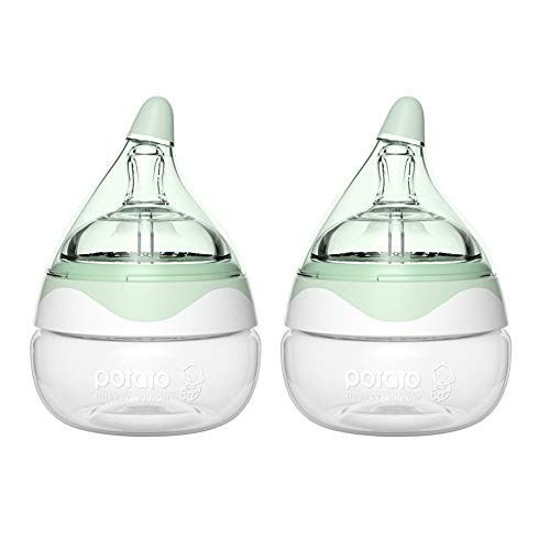 POTATO Glass Baby Bottles for Newborn Babies Anti Colic Breastfeeding Bottle with Wide Neck Slow Flow 2pack 2.5oz Green