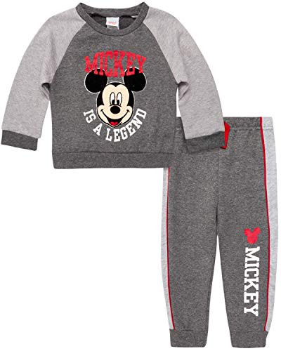 Disney Baby Boys Mickey Mouse 2 Piece Fleece Pullover Jogger Pant Set -Infant- Mickey is a Legend Grey Size 18 Months