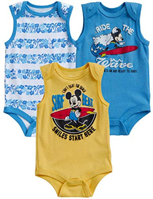 Disney Baby Boys Newborn Mickey Mouse Sleeveless Bodysuit -3 Pack- Size 3-6 Months Surfin Mickey Disney Baby Boys Newborn Mickey Mouse Sleeveless Bodysuit -3 Pack- Size 3-6 Months Surfin Mickey