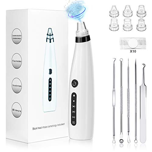 Blackhead Remover Pore Vacuum Blackhead Extractor Tool Kits Facial Pore Cleaner - USB Rechargeable 5 Adjustable Suction Power and 6 Suction Heads