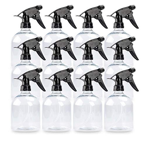 HATOKU Spray Bottle 12 Pack 16oz Empty Clear Plastic Spray Bottles Adjustable Head Sprayers for Cleaning Solutions Planting
