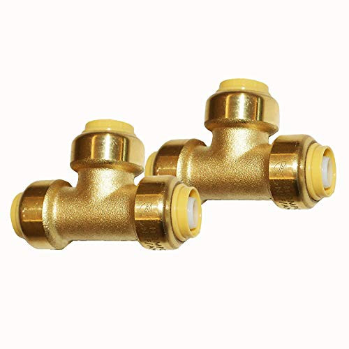 HQMPC Push Fit Plumbing Tee Pex Fititng Push-to-Connect Plumbing Fittings Brass Pipe Connector T Fittings for Copper PEX CPVC Lead Free -2PCS 3/4 Inch-3/4 inch--