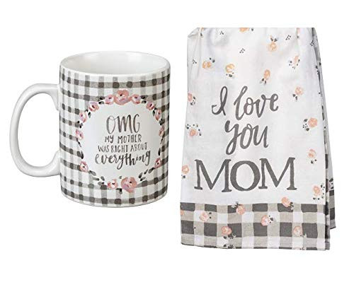 2 Piece Mother Appreciation Kitchen Bundle Stating I Love You Mom Towel and OMG My Mother Was Right About Everything Mug