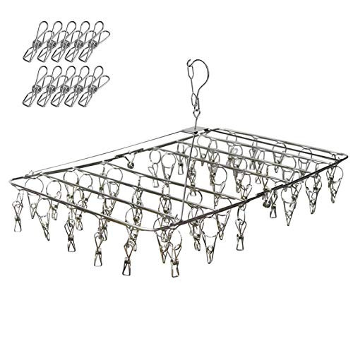 Seropy Clothes Drying Racks for Laundry Foldable 52 Clips Sock Hanger Stainless Steel Clip and Drip Hanger Folding Clothes Hangers for Drying Socks Bras Towel Underwear Baby Clothes 52 Plus10 Pegs