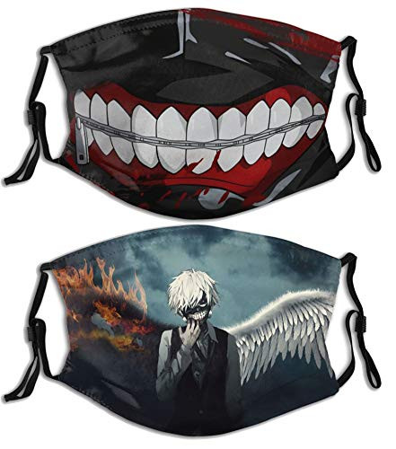 2pcs Tokyo Ghoul With Filter Face Cover Reusable Bandana Washable Scarf For Men Women Teens Adults