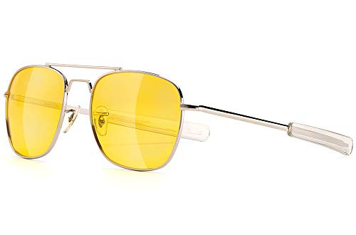 Night Driving Glasses Anti Glare HD Polarized Night Vision Glasses for Driving Aviator Style -Night Driving Glasses Silver Frame Yellow 55mm Aviator night vision glasses Silver Frame-