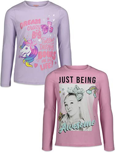 JoJo Siwa Big Girls Fashion 2 Pack Long Sleeve Graphic T-Shirt Pink-Purple 7-8