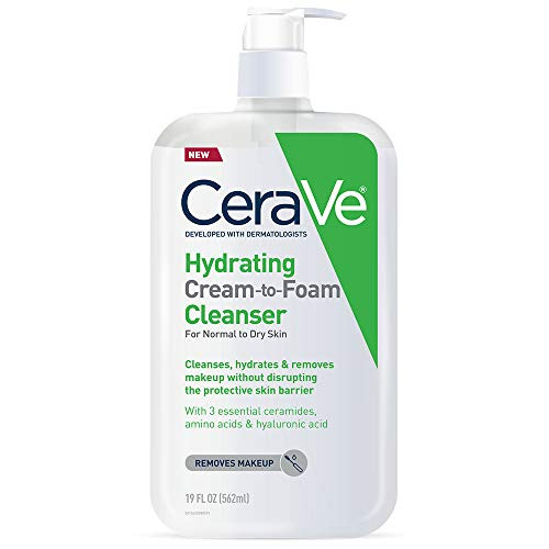 CeraVe Hydrating Cream-to-Foam Cleanser - Makeup Remover and Face Wash With Hyaluronic Acid - Fragrance Free - 19 Ounce