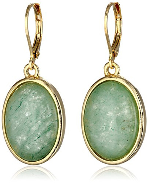 1928 Jewelry inchSemi-Precious Collection inch 14k Gold Dipped Aventurine Oval Drop Earrings 1928 Jewelry inchSemi-Precious Collection inch 14k Gold Dipped Aventurine Oval Drop Earrings