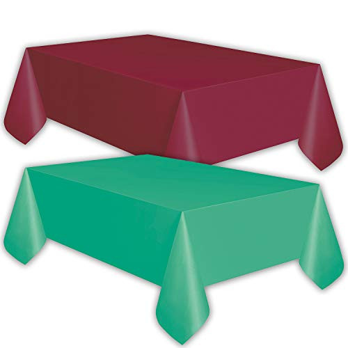 8 Plastic Tablecloths - Burgundy and Teal - Premium Thickness Disposable Table Cover 108 x 54 Inch 4 Each Color