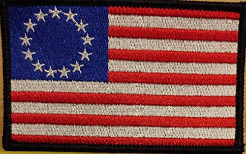 Betsy Ross with White Stars Flag Embroidered Patch with Hook  and  Loop Tactical Morale USA Patch Black Border