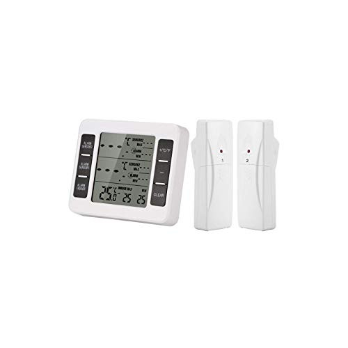 Fuoliystep Refrigerator Thermometer Fridge Freezer Thermometer Wireless Digital Freezer Alarm with 2 Wireless Sensors Audible Min/max Record LCD Display Thermometer for Kitchen