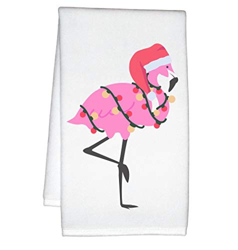 Flamingo in Santa Hat Christmas Hand Towel for Kitchen or Bath Decor