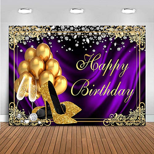 Mocsicka Royal Purple Birthday Backdrop Shiny Diamond Gold Heels Champagne Photography Background Vinyl Adults Women Happy Birthday Golden Frame Party Decorations Supplies Photo Props -7x5ft- Mocsicka Royal Purple Birthday Backdrop Shiny Diamond Gold Heels Champagne Photography Background Vinyl Adults Women Happy Birthday Golden Frame Party Decorations Supplies Photo Props -7x5ft-