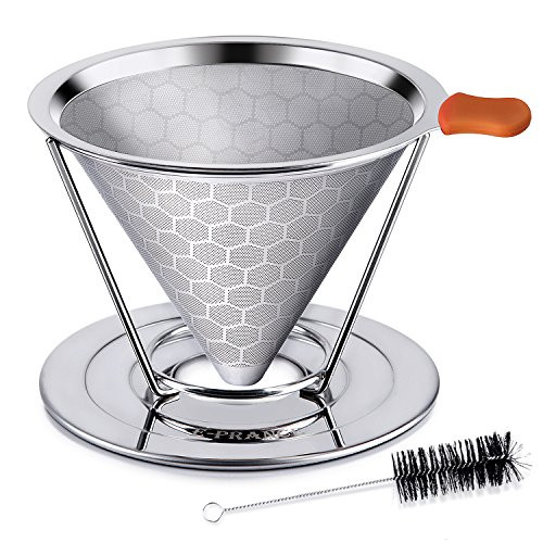 Pour Over Coffee Dripper -Rich Flavor- Stainless Steel Coffee Filter Reusable Pour Over Coffee Filter Cone Coffee Dripper with Removable Cup Stand and Bonus Brush
