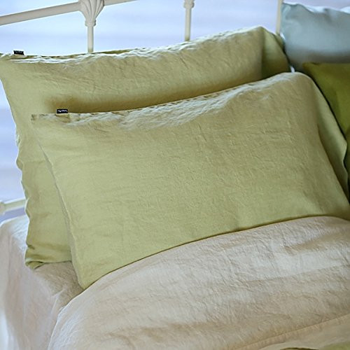 LinenMe Stone Washed Bed Linen Pillow Case, 26 by 26-Inch, Light Green