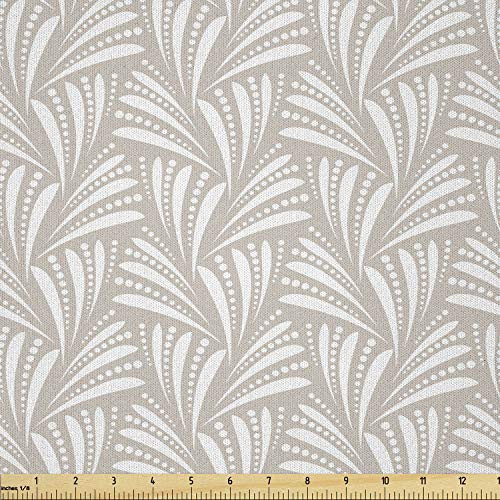 Ambesonne Art Deco Fabric by The Yard Damask Style Geometric Seashell Inspired Wavy Stripes and Pointilistic Lines Microfiber Fabric for Arts and Crafts Textiles  and  Decor 1 Yard Dust White