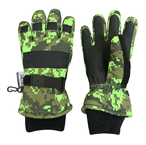 NIce Caps Kids Cold Weather Waterproof Camo Print Thinsulate Ski Gloves -Neon Green Digital Camo 3-4 Years-