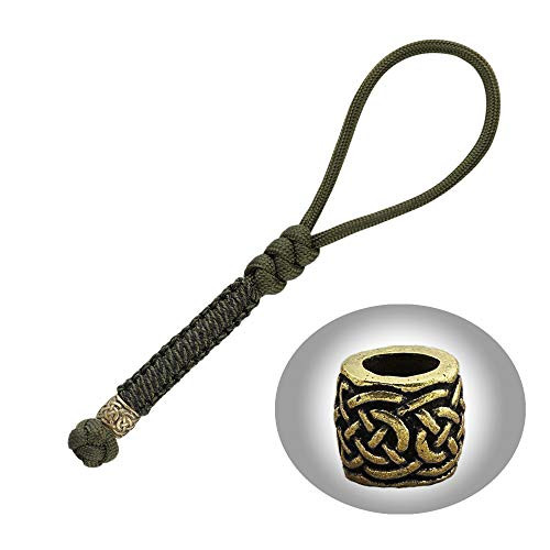 Paracord Knife Lanyard with Handmade Brass Bead Tactical Knife Lanyard  Pocket Knife Lanyard  Army Green Paracord Lanyard