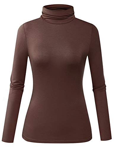 Herou Womens Long Sleeve Lightweight Soft Pullover Turtleneck Tops -Cappuccino Brown-0 Large-