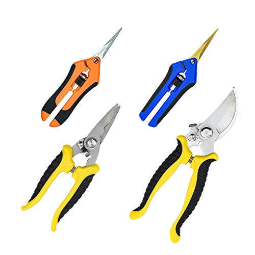 JES and MEDIS 4-Pack Gardening Shear Pruning Shears with Stainless Straight and Curved Blades Handheld Pruners Set Hand Pruning Snips Professional Bypass Pruning