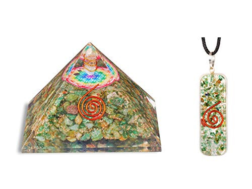 Green Aventurine Orgone Pyramid Gemstone Crystal Chakra Balancing Flower Of Life Symbol Positive Energy Generator Reiki Healing Aura Cleansing Chakras Good Luck Home Decor Prosperity Pipe Pendant