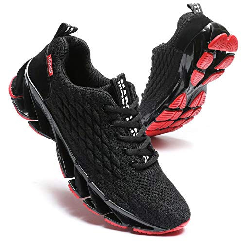 Pozvnn Mens Blade Sneakers Athletic Running Shoes Non Slip Walking Fashion Tennis Shoes-Black Red11-