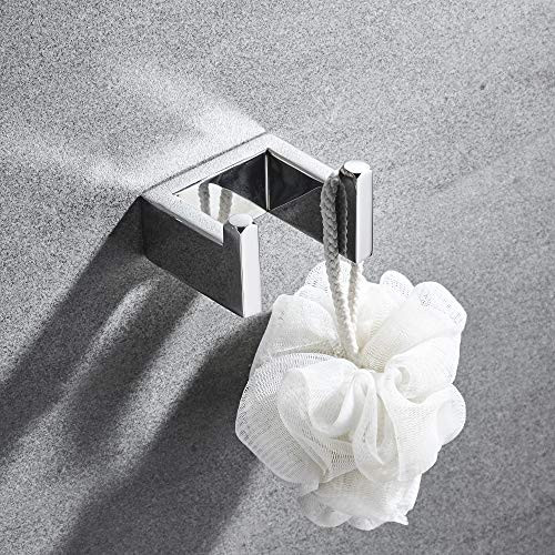 JunSun Robe Hook Bathroom Double Robe Hook Bathroom Hooks Mirror Polished Robe Hook Large Double Bath Towel Hook Coat Hook for Bathroom Kitchen-Stainless Steel Polished Chrome