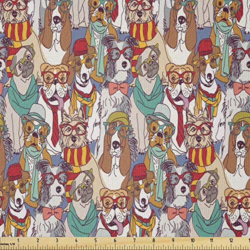 Ambesonne Dog Fabric by The Yard Hipster Bulldog Schnauzer Pug Breeds Glasses Hats Scarf Pattern Colorful Cartoon Stretch Knit Fabric for Clothing Sewing and Arts Crafts 1 Yard Teal Brown Ambesonne Dog Fabric by The Yard Hipster Bulldog Schnauzer Pug Breeds Glasses Hats Scarf Pattern Colorful Cartoon Stretch Knit Fabric for Clothing Sewing and Arts Crafts 1 Yard Teal Brown