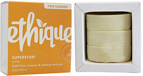 Ethique Eco-Friendly Face Cleanser  and  Makeup Remover SuperStar Multi-purpose Moisturizing Facial Cleansing Bar Natural Plastic Free Vegan Plant Based 100 percent Compostable and Zero Waste 2.47oz