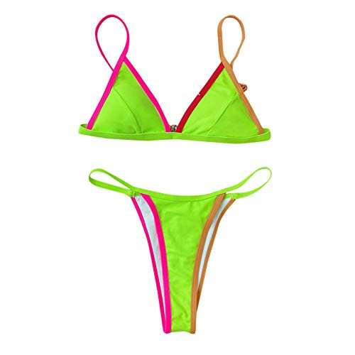 Womens Sexy Triangle Bathing Two Pieces Swimsuit Bikini Set Color Matching High Waisted Swimsuit Push Up Bathing Suits