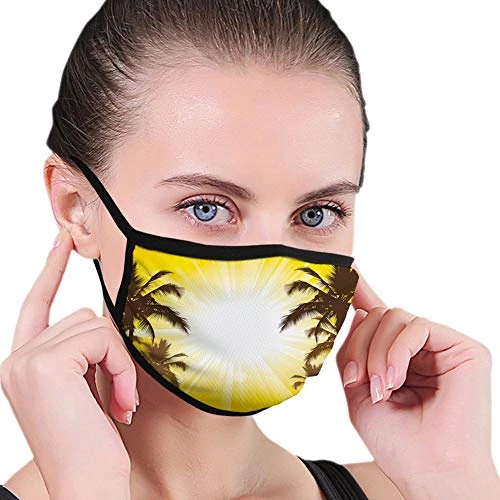 Comfortable Windproof maskPalm Tree Holiday Theme a Sunny Tropical Place with Palm Trees Illustration PrintYellow and WhitePrinted Facial decorations for Women and Men