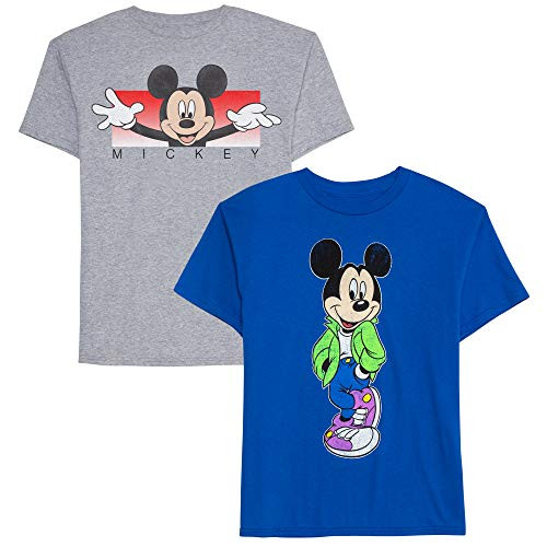 Disney Boys Big 2 Pack of Mickey Graphic T-Shirts Heather Grey/Royal Blue Small
